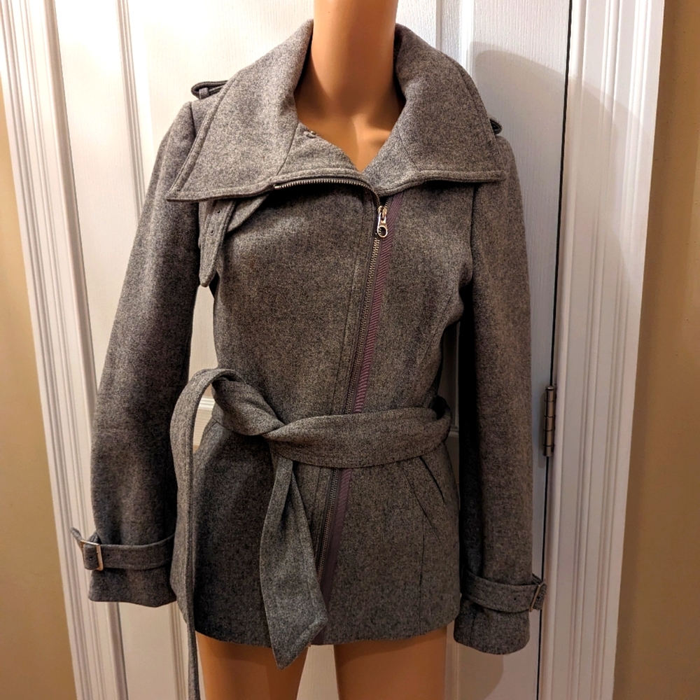 Ted Baker Gray Wool-Blend Belted Jacket
